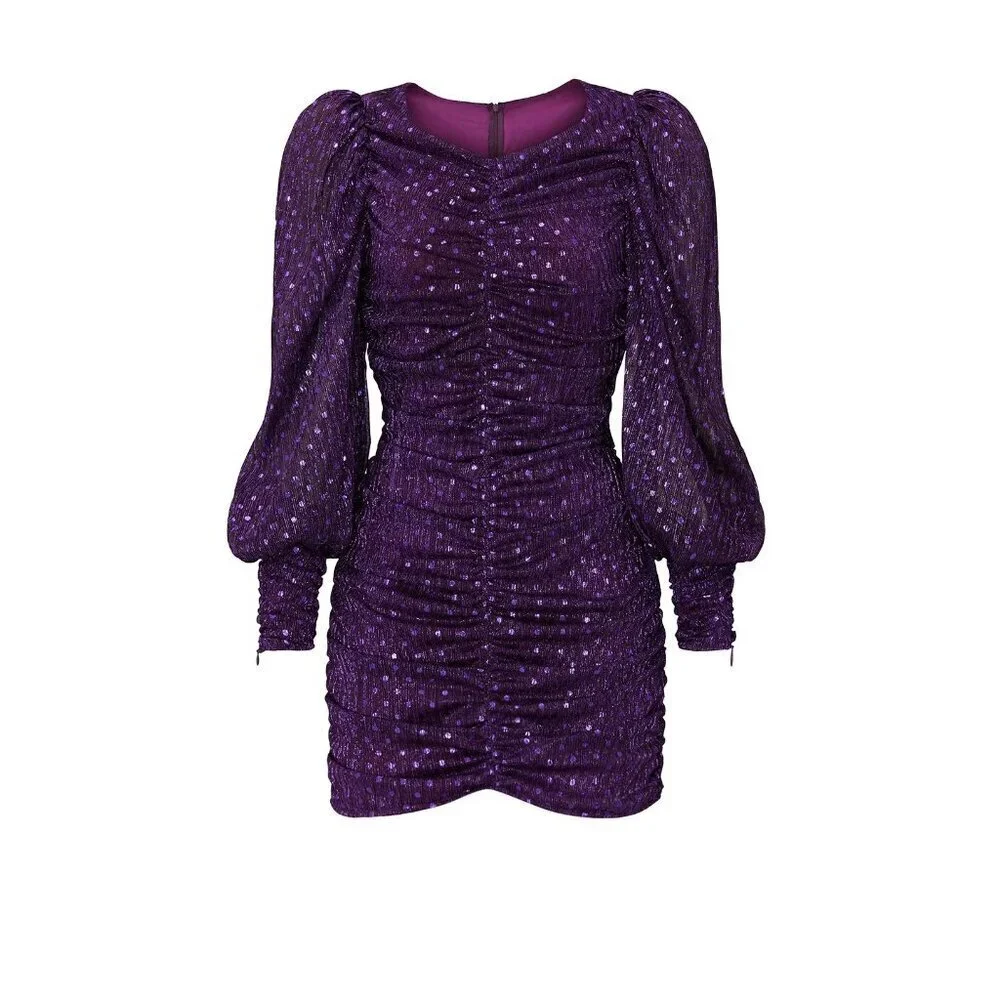 NWT For Love & Lemons purple polka dot mini holiday dress, XS - Picture 11 of 13